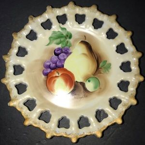 Vintage Norleans Japan Hand Painted Fruit Reticulated Plate Signed K .Fujita